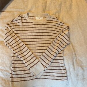 REI Cooperative | Brown & Cream Striped Knit Cotton Crewneck Sweater Size Medium